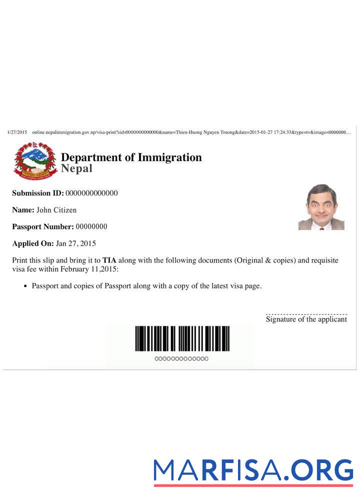 Blank Nepal e visa example